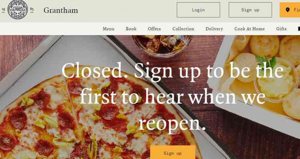 Grantham's Pizza Express website this morning.