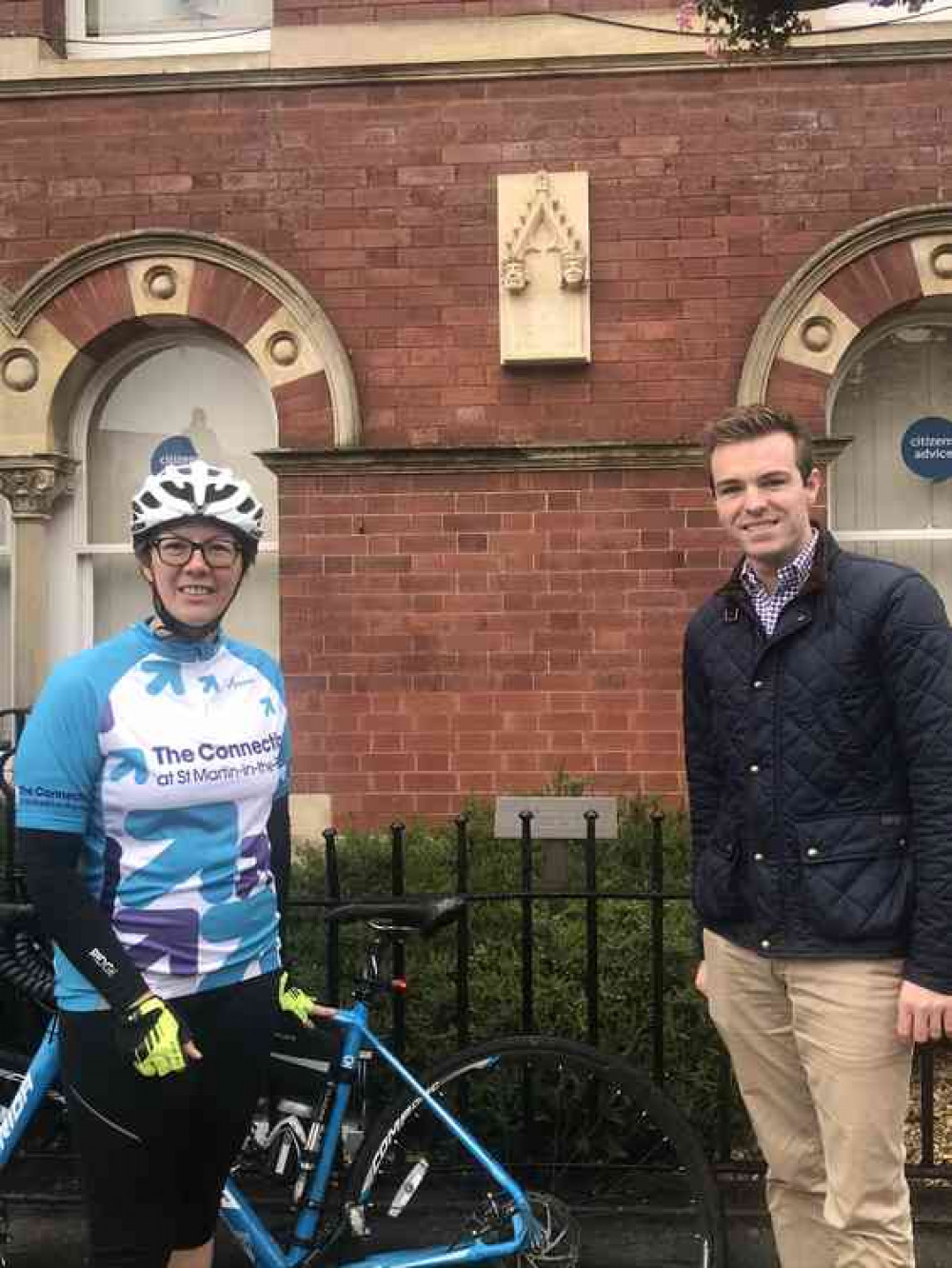 Councillor Kelham Cooke, Leader of South Kesteven District Council Greets Queen Eleanor Cyclists