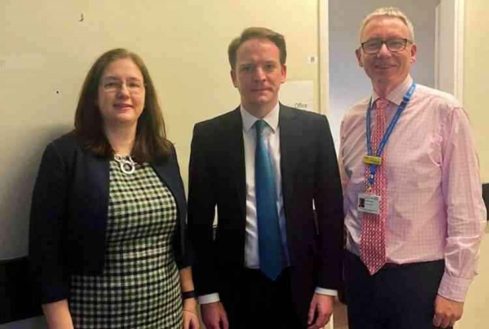 Dr Caroline Johnson MP, with Gareth Davies MP and Andrew Morgan CEO of ULHT