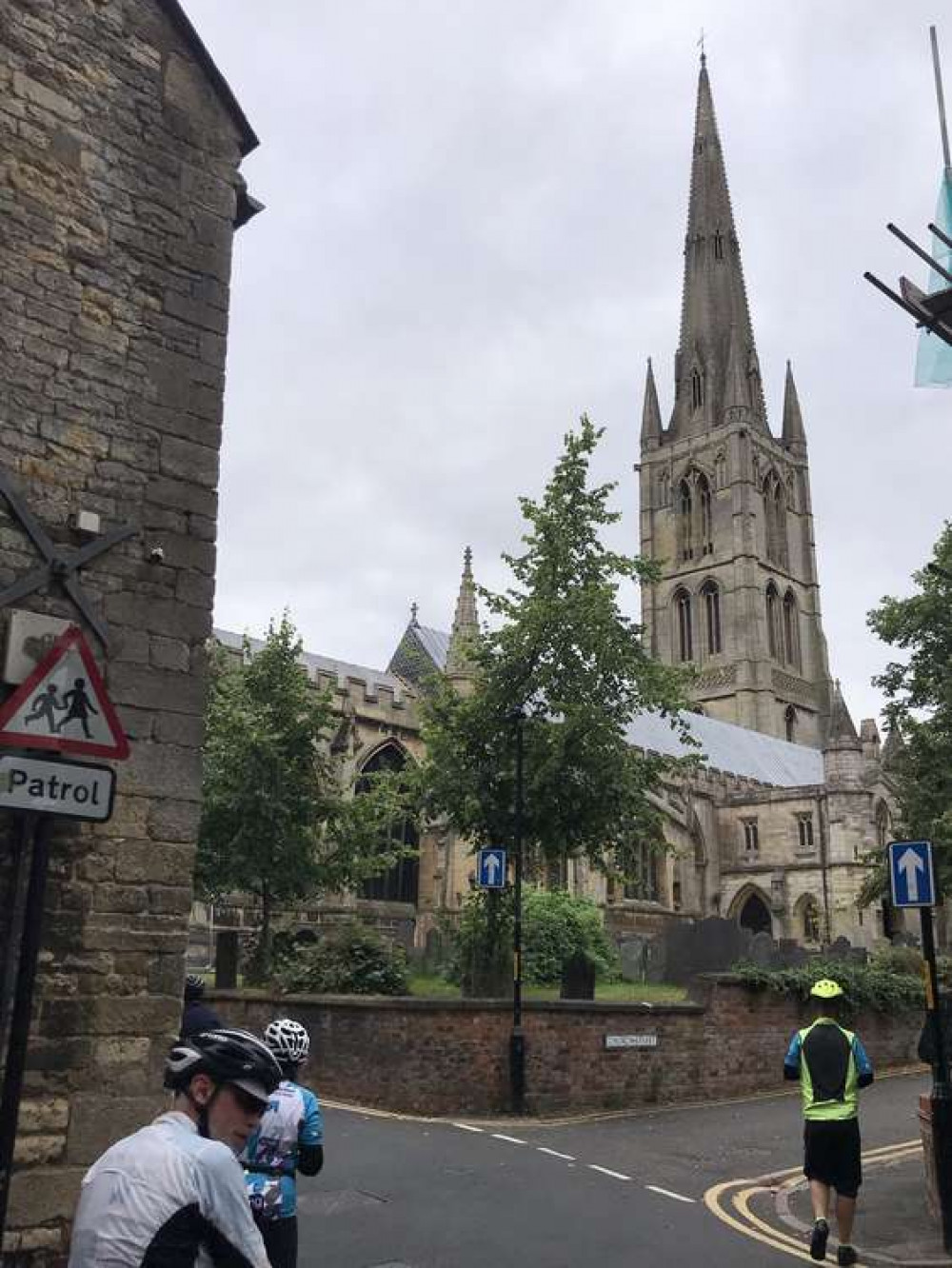 Cyclists heading off for the night to St Wulfram's Grantham