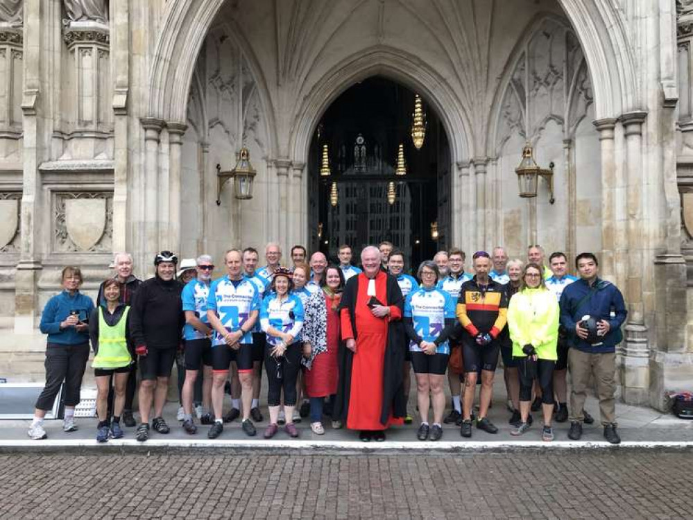 Cyclists outside Westminster Abbey