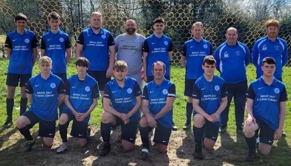 MIllwey Rise 2nd X1 pictured in their new kit sponsored by AquaHeat and Jurassic Coast Cleaning Company