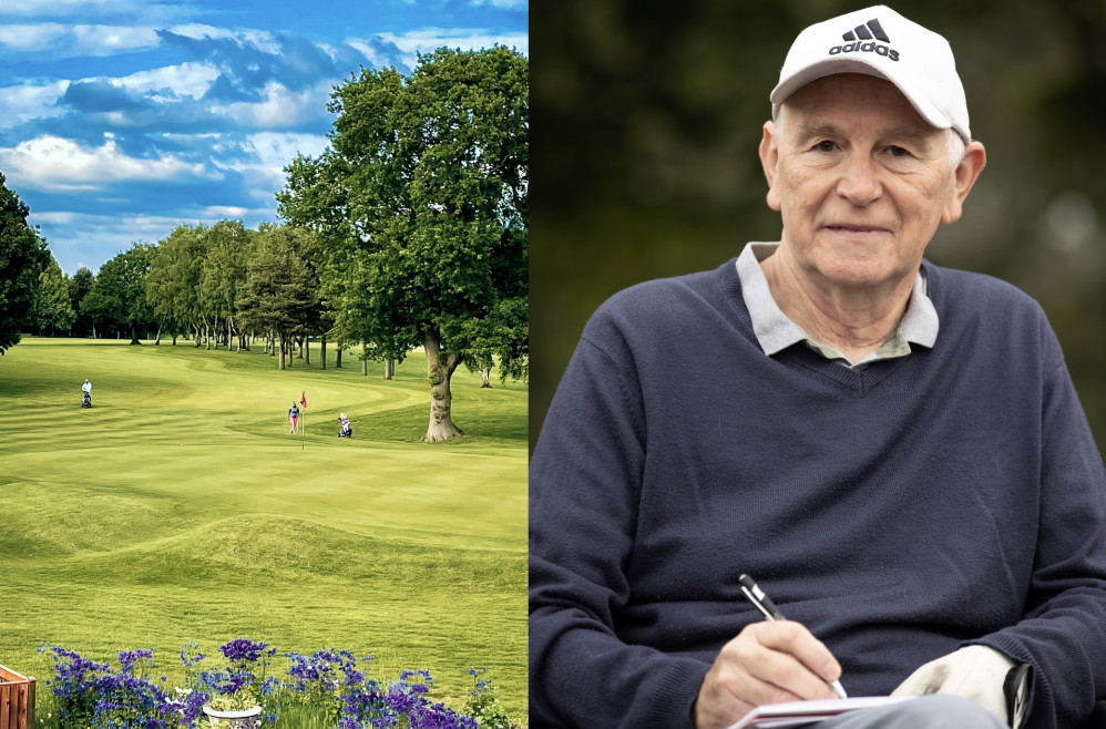 A view from the clubhouse terrace at Astbury Golf Club, one of the inspirations for a centenary ode to the course created by golfer and poet John Hunter (right).