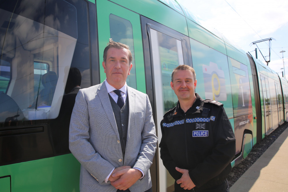 A joint operation between police and the tram network is proving a big hit in tackling antisocial behaviour. Pictured: Julian Smedley, NET Operations manager and Sgt Mark Westlake. Photo courtesy of Nottinghamshire Police. A joint operation between police and the tram network is proving a big hit in tackling antisocial behaviour. Pictured: Julian Smedley, NET Operations manager and Sgt Mark Westlake. Photo courtesy of Nottinghamshire Police.