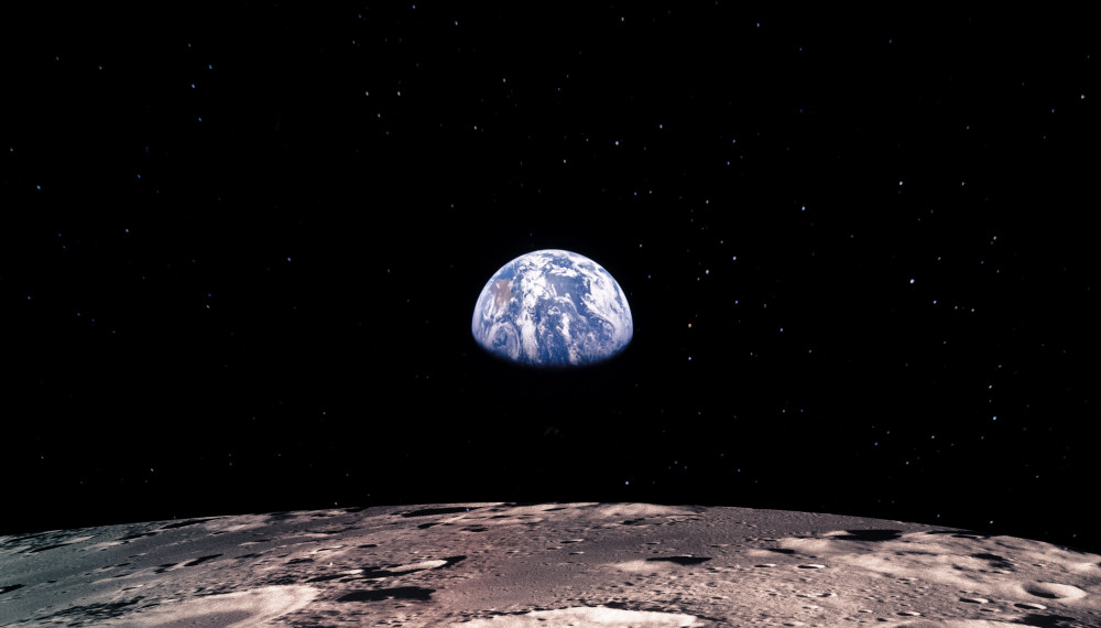 Earth rises above lunar horizon; a view beyond imagining less than a century ago Earth rises above lunar horizon; a view beyond imagining less than a century ago