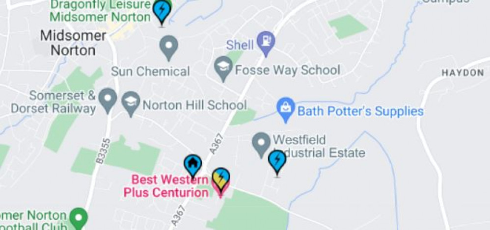 The map showing electrical vehicle charging points