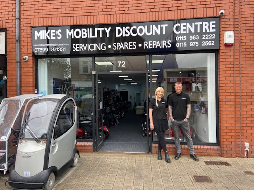 Kirsty Meehan and Kieran Wilson (pictured) run the Mike's Mobility store in Hucknall. Photo Credit: Tom Surgay