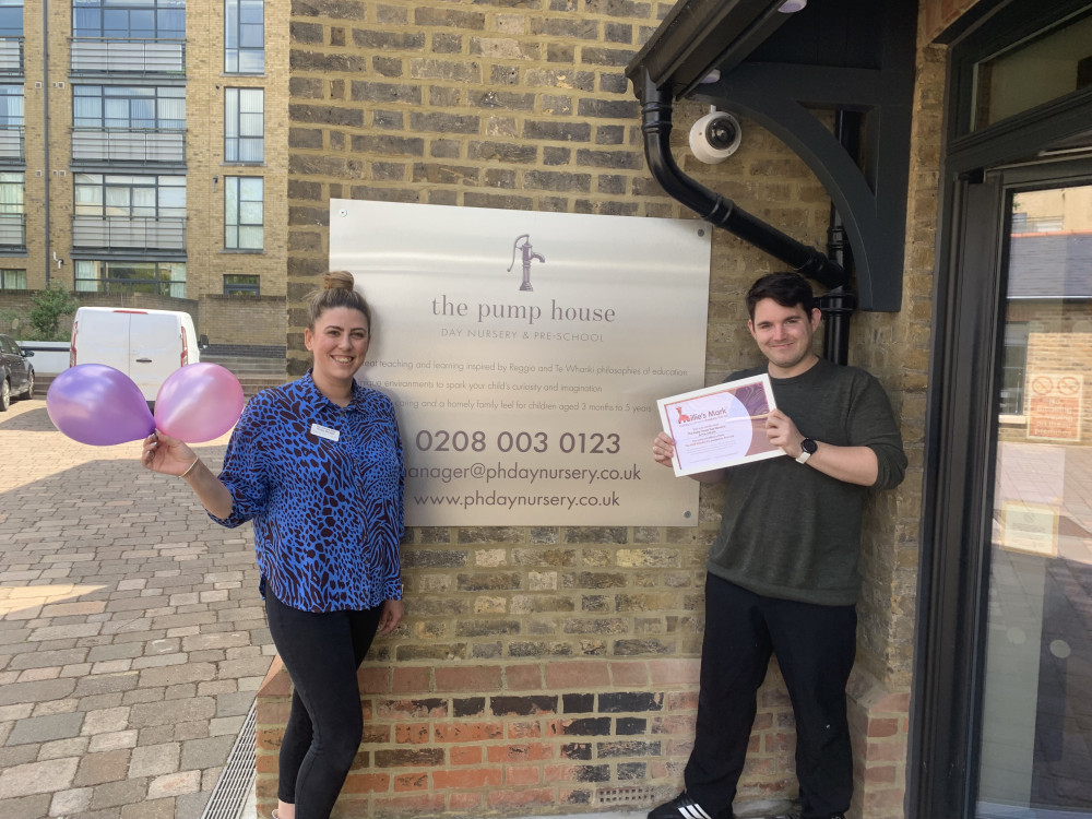 Acting manager Kay Johnson-King and Deputy Manager Ben Tulett celebrate their first aid credentials outside The Pump House