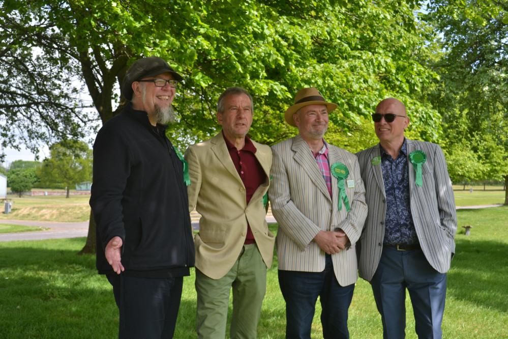 The Greens were all smiles awaiting the first results (left) Glastonbury Mayor Jon Cousins