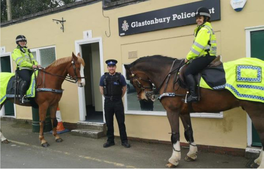 Mounted police in Glastonbury: Photo: Mendip West Neighbourhood Policing Team