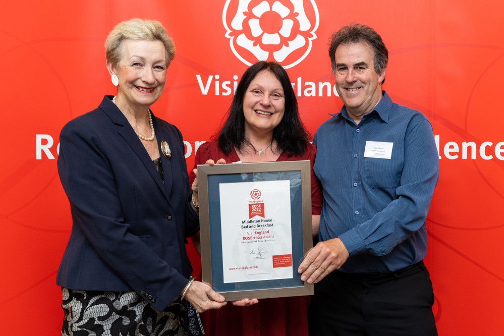 From left, Dame Judith MacGregor (Chair of the British Tourism Authority) Gill & Kevin (Owners) From left, Dame Judith MacGregor (Chair of the British Tourism Authority) Gill & Kevin (Owners)