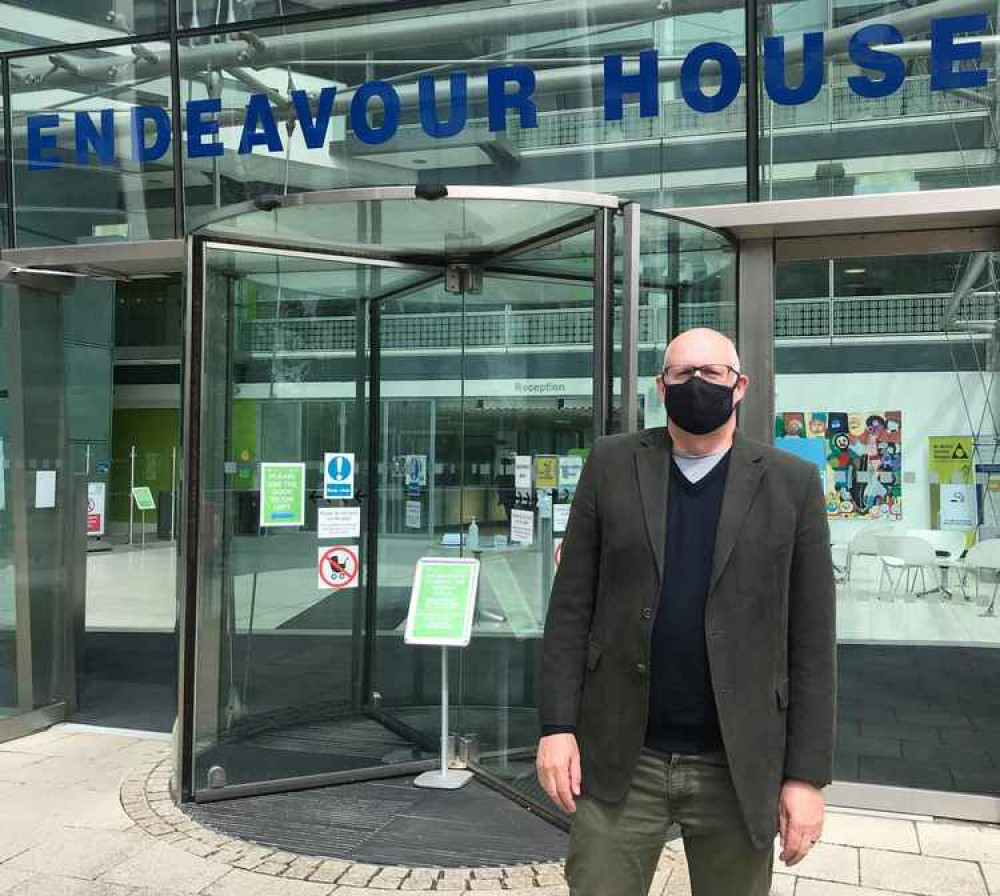 Huw Roberts outside Endeavour House after being elected along with Bill Wilson today.