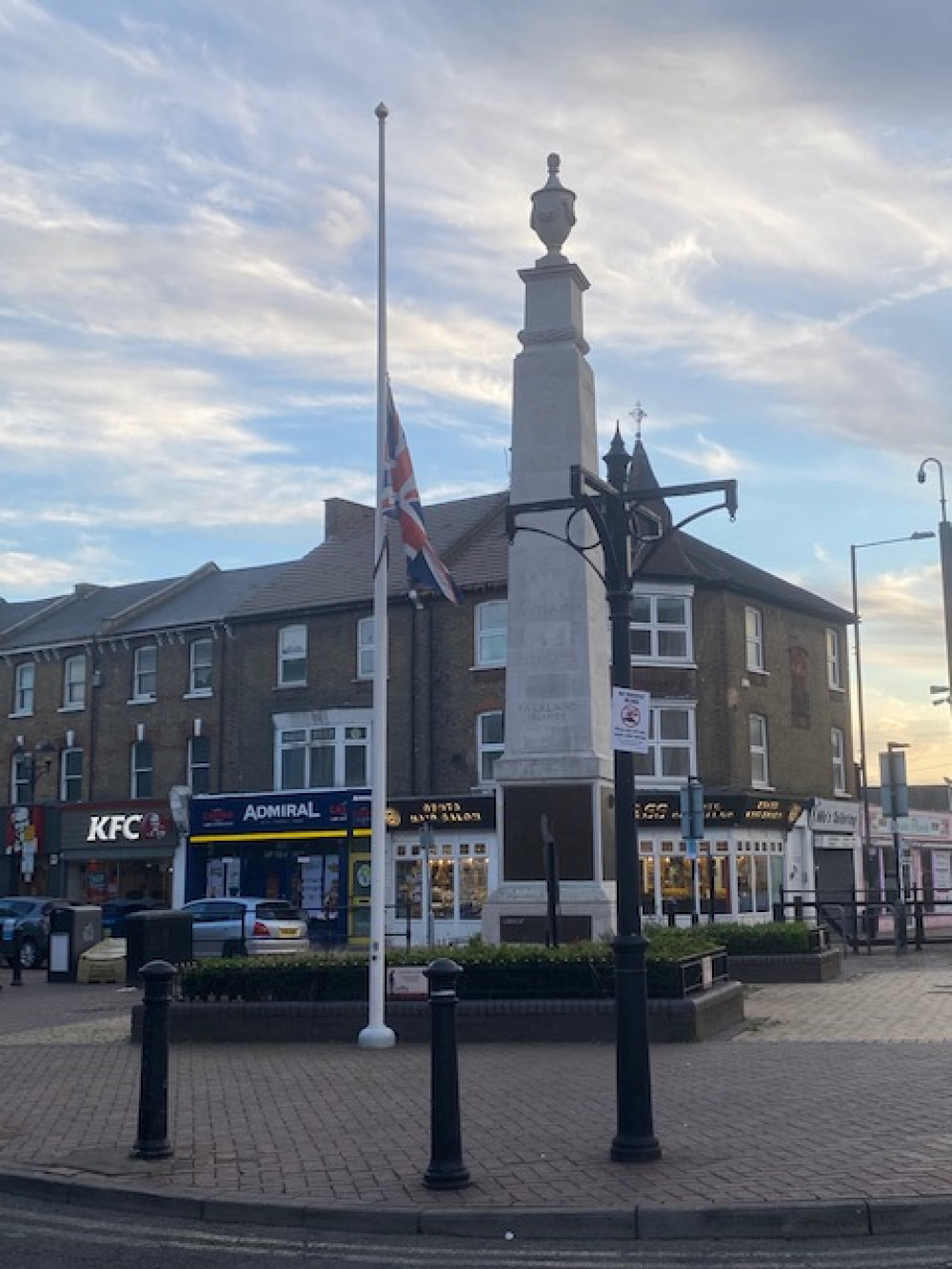 The memorial in Grays where the flag was lowered today. 