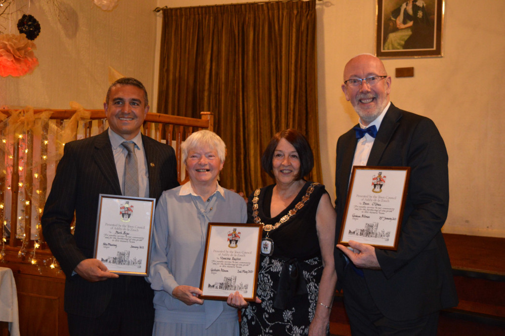 The Civic Awards were made at the Lyric Rooms (l-r), Mark Arjoo, Vanessa Bayliss, Ashby Mayor Cllr Rita Manning and Dean O'Shea