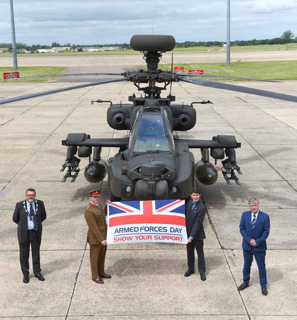 From left to right, Mayor Frank Minns, Wattisham Station Commander Colonel Paul Hayhurst, Suffolk County Council's Armed Forces Champion Cllr Mick Fraser and Babergh District Council cabinet member for communities Cllr Derek Davis proudly displaying the