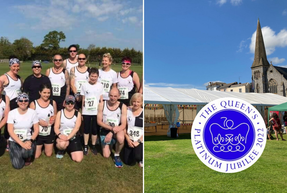 L: Members of the club (Dawlish Coasters). R: The marquee on Dawlish Lawn during Carnival 2021 (Nub News, Will Goddard). Inset: The Queen's Platinum Jubilee emblem L: Members of the club (Dawlish Coasters). R: The marquee on Dawlish Lawn during Carnival 2021 (Nub News, Will Goddard). Inset: The Queen's Platinum Jubilee emblem