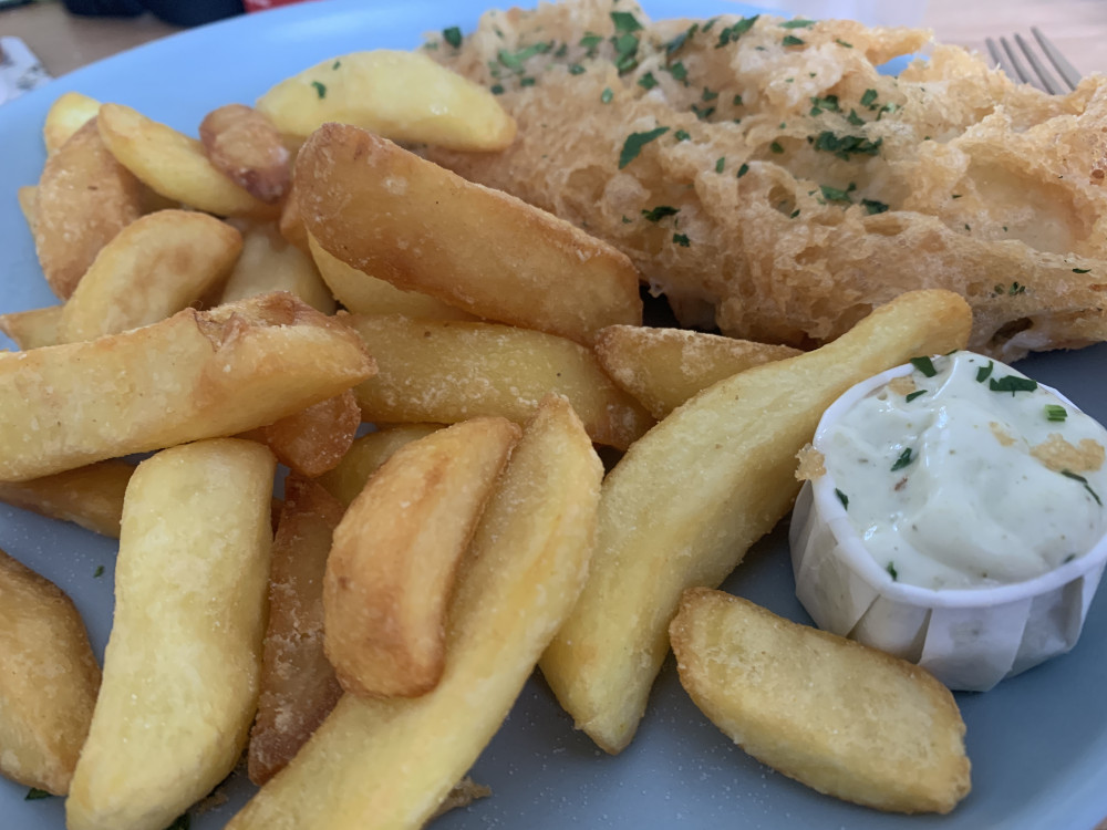 Fish of the day with chips and homemade tartare sauce Fish of the day with chips and homemade tartare sauce