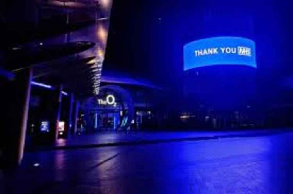 Thank You NHS, building lit up blue for 73rd birthday