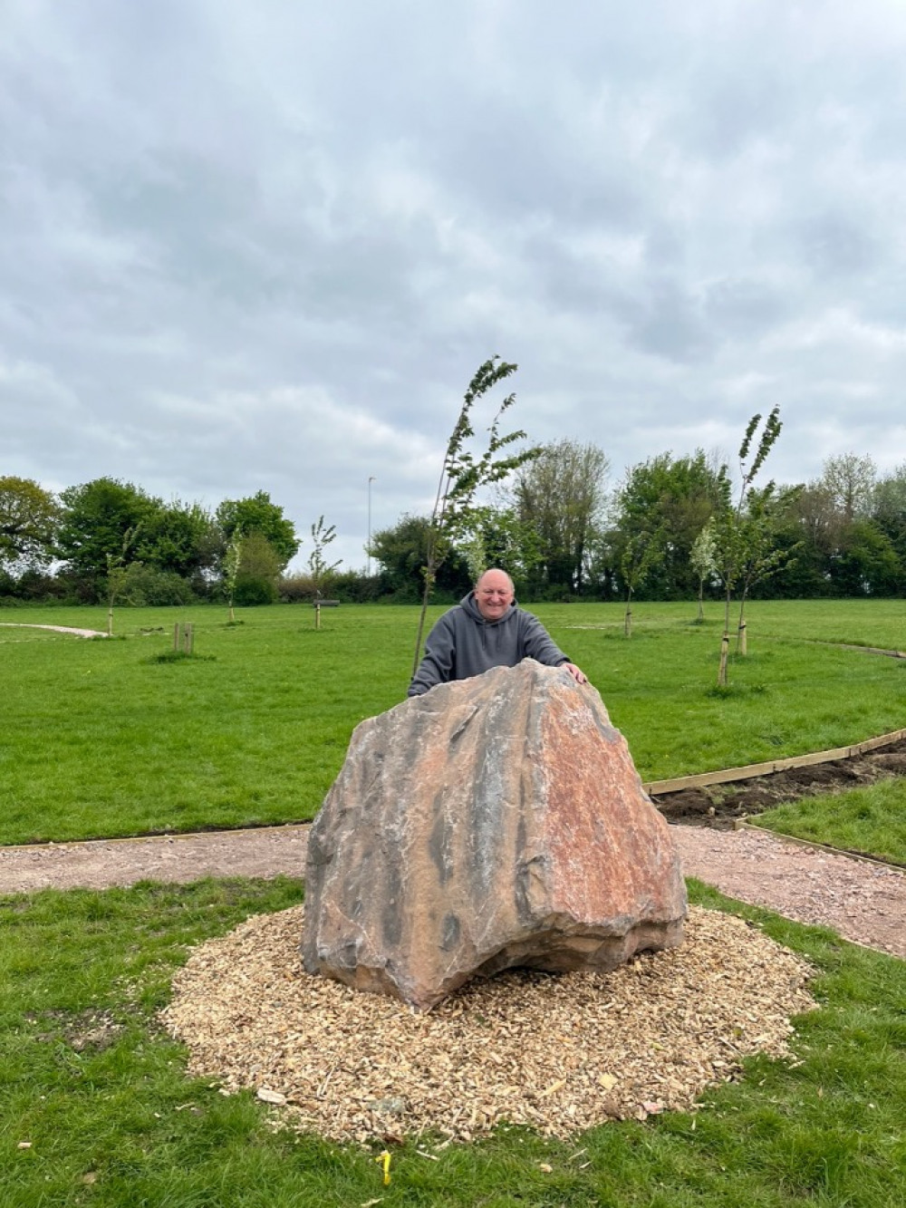 Cllr Mark Dorrington in jubilee stone preparation