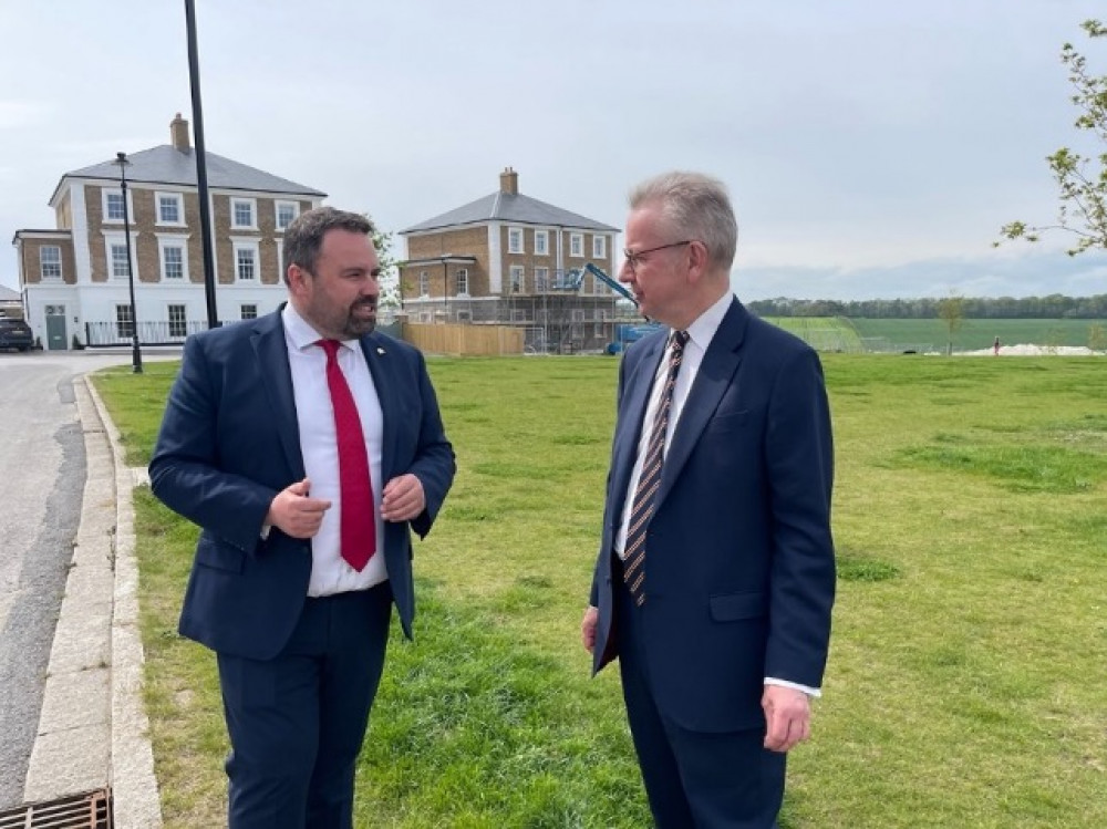 West Dorset MP Chris Loder and Michael Gove in Poundbury