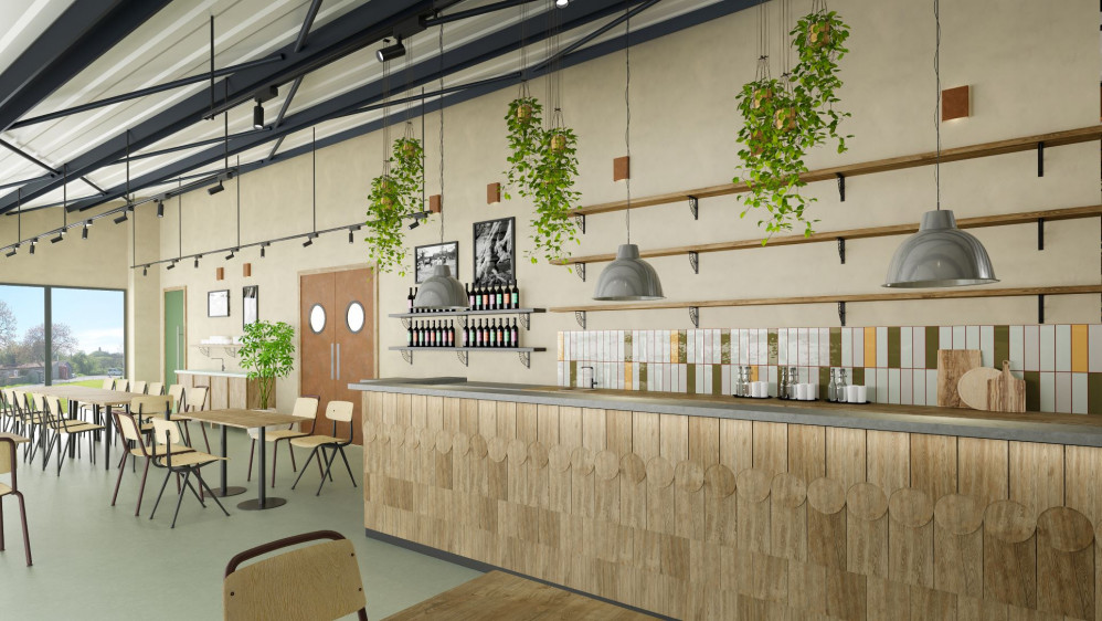 A visual mockup of interior of new Middlewick Farm Shop and Cafe. Image courtesy of Fable and Form.