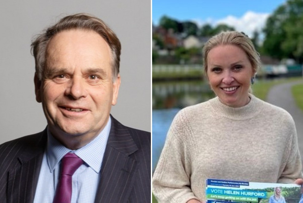 L: Neil Parish (Official Parliamentary Photo). R: Helen Hurford (Conservative Party)