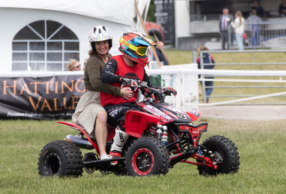 Yorkshire Shepherdess Amanda Owen on Paul Hannam's stunt quadbike