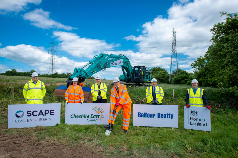 The sod cutting ceremony held on the fields ready for the construction of the NWCP (Cheshire East Council).