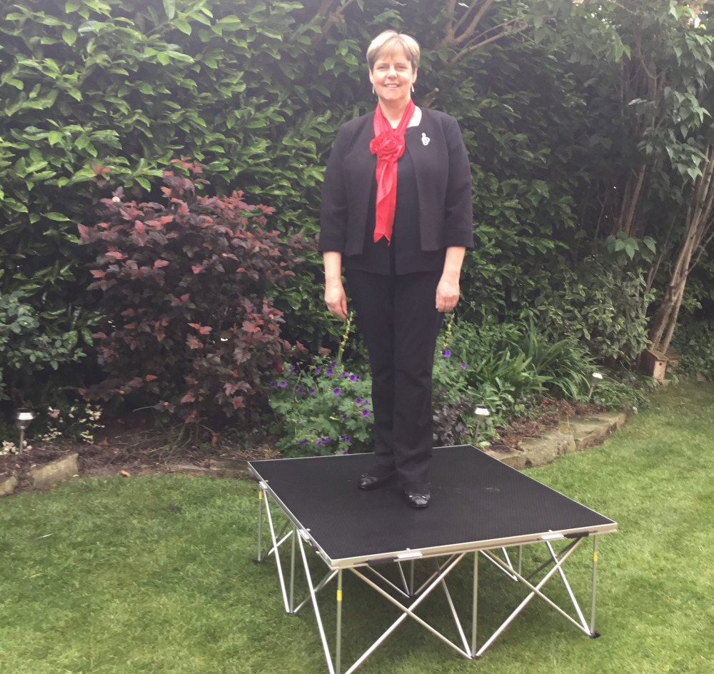 Clare Shackleton's podium gift means she is in full view of members of Wistaston Singers.