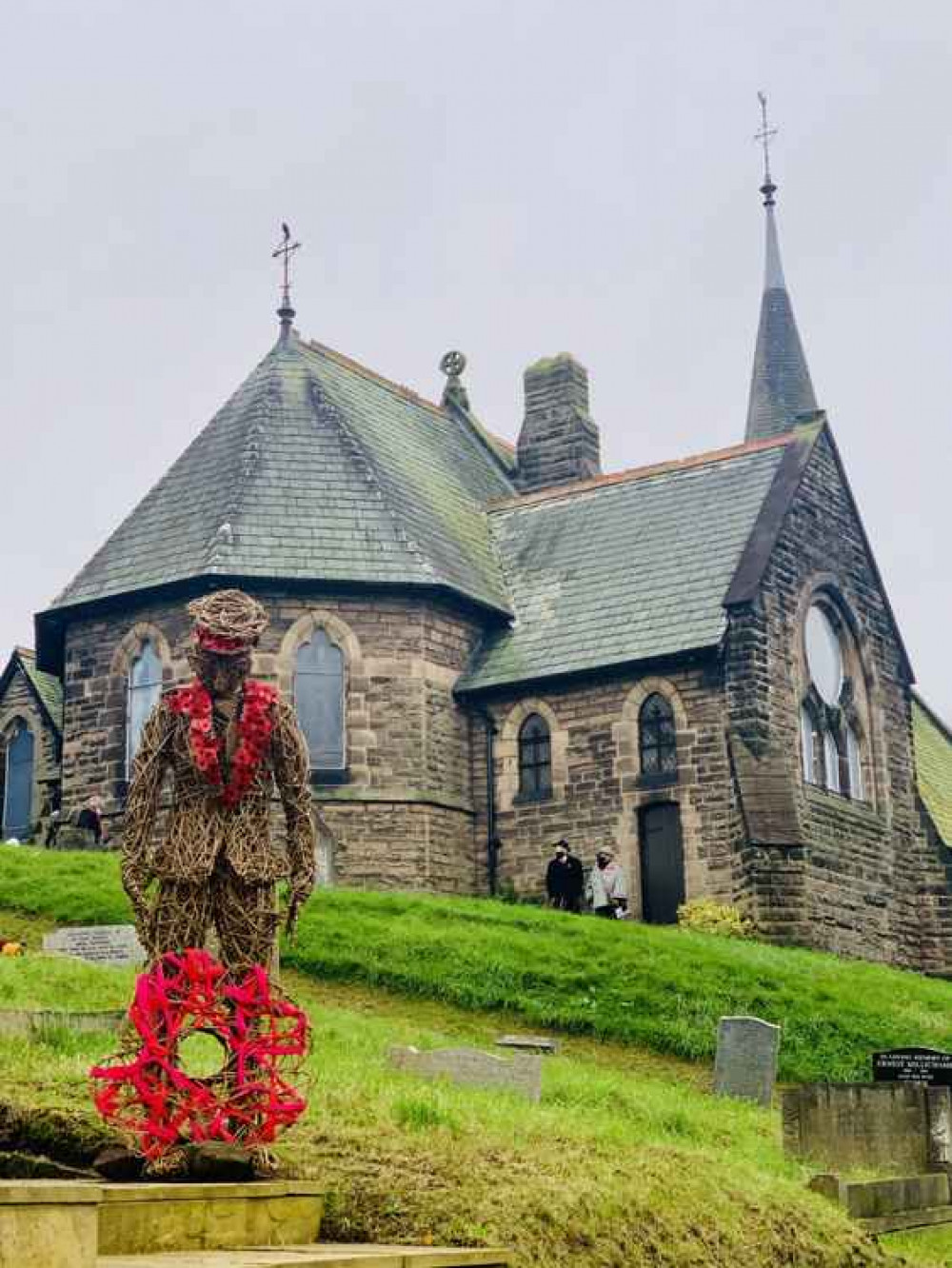 St Paul's Church, Helsby, with its beautiful willow soldier.