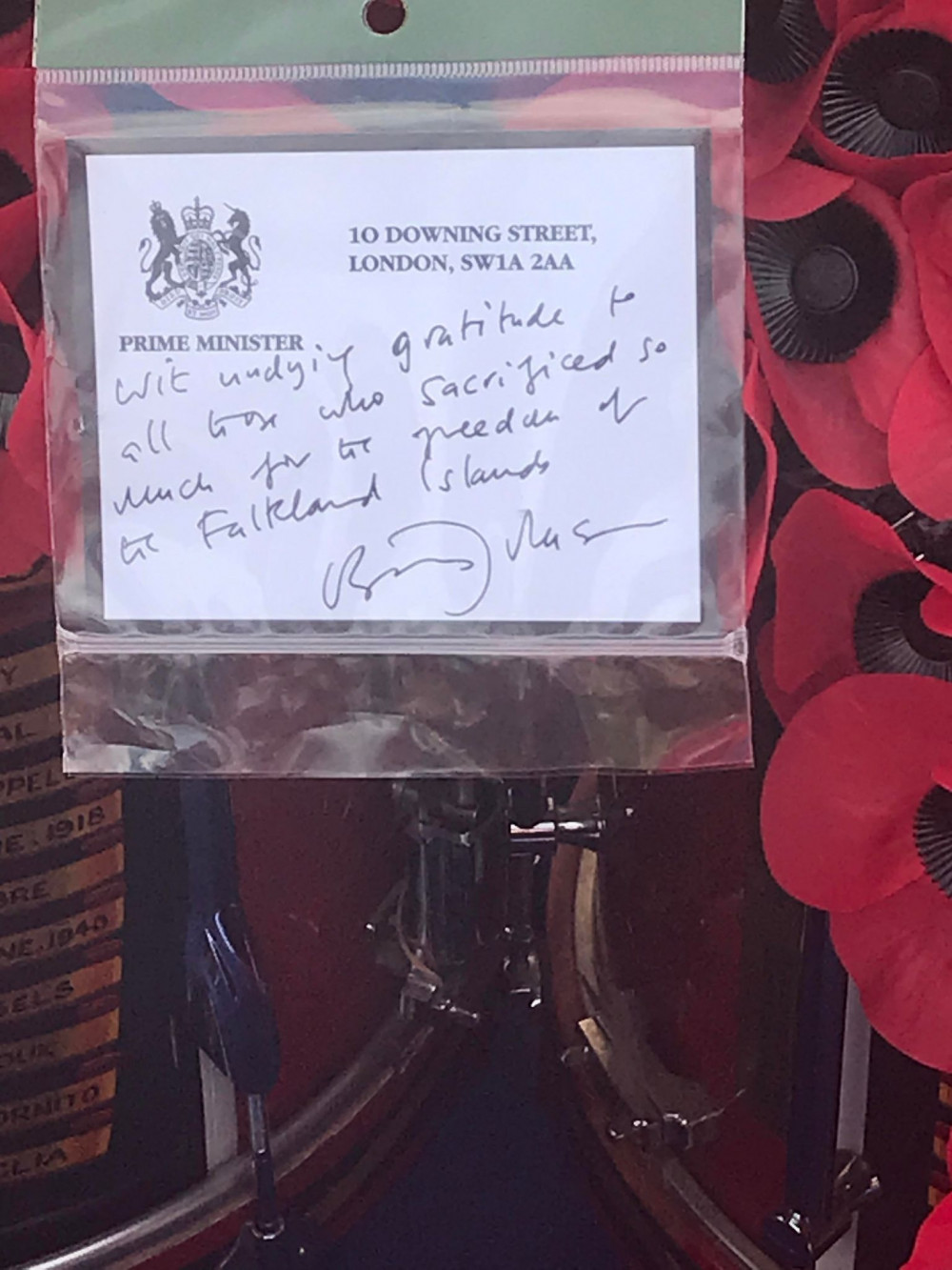 The wreath laid by the Prime Minister today during the service  