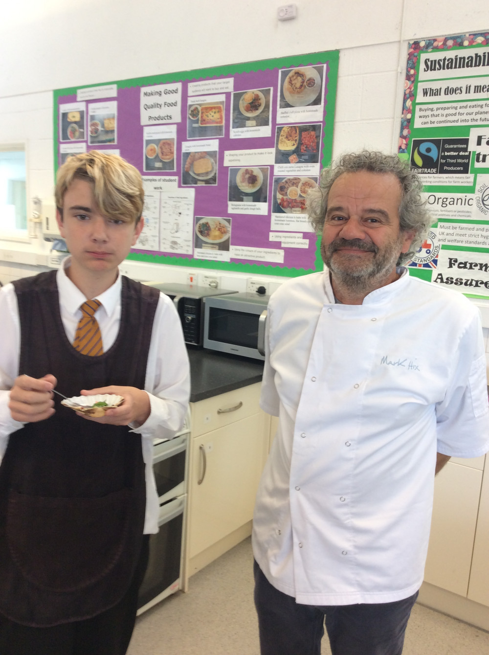 Mark Hix cooks with Year 10 students at the Sir John Colfox Academy