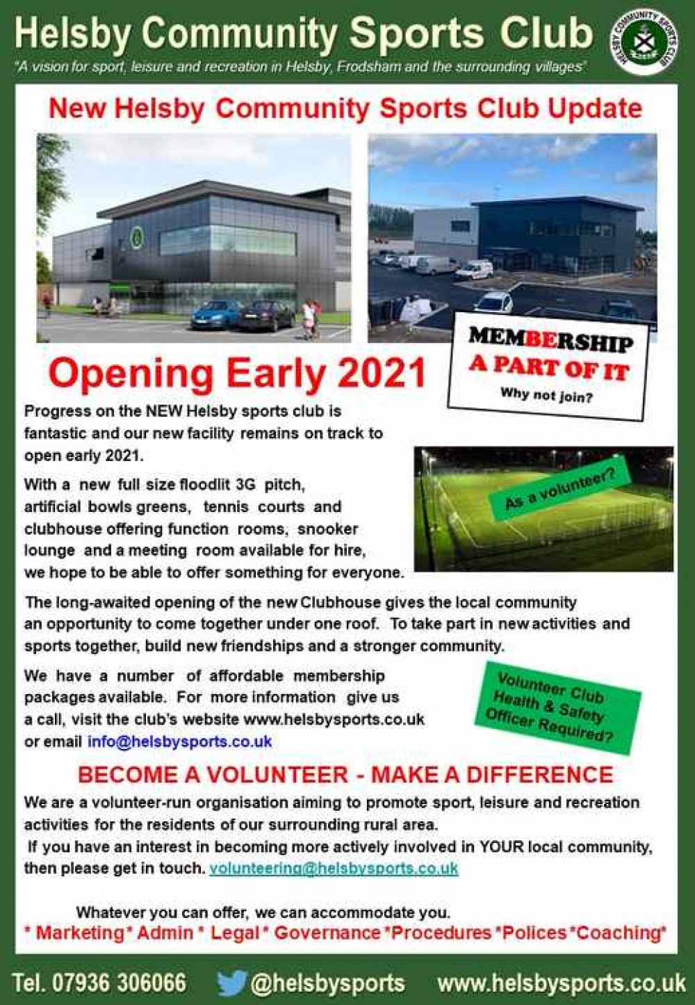 Helsby Community Sports Club are looking for volunteers for their new clubhouse