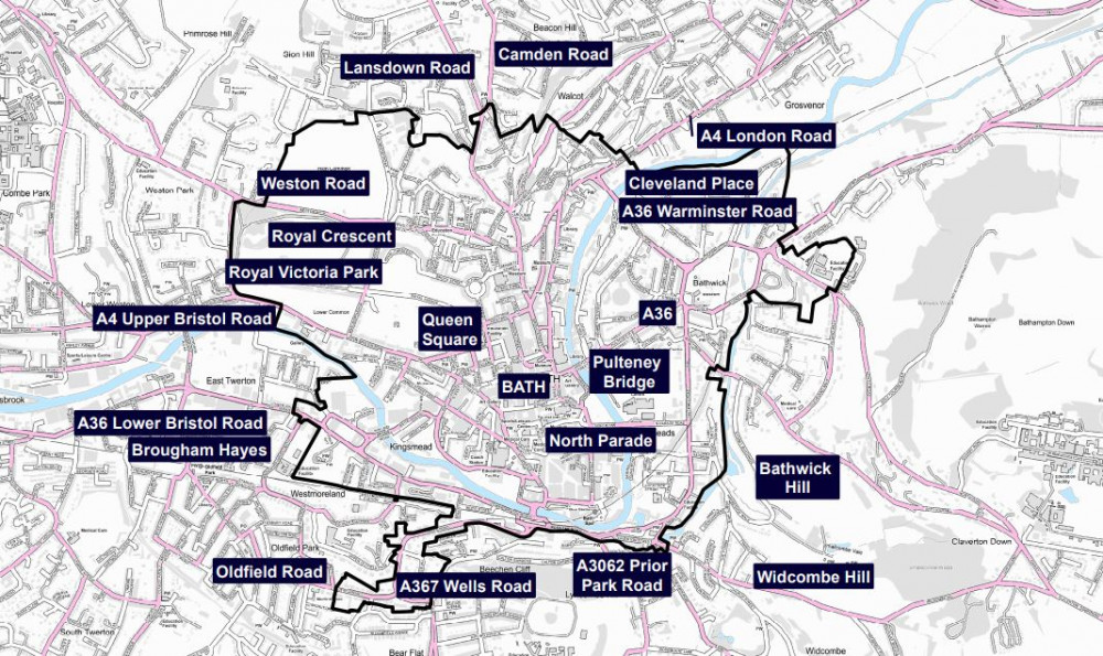 The zone on the Bath city map The zone on the Bath city map