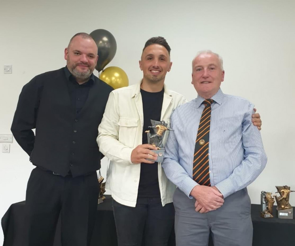 Players' player and supporters' player of the year Jamie Price pictured with manager Dan Prettejohn and trustee Les Bounds Players' player and supporters' player of the year Jamie Price pictured with manager Dan Prettejohn and trustee Les Bounds