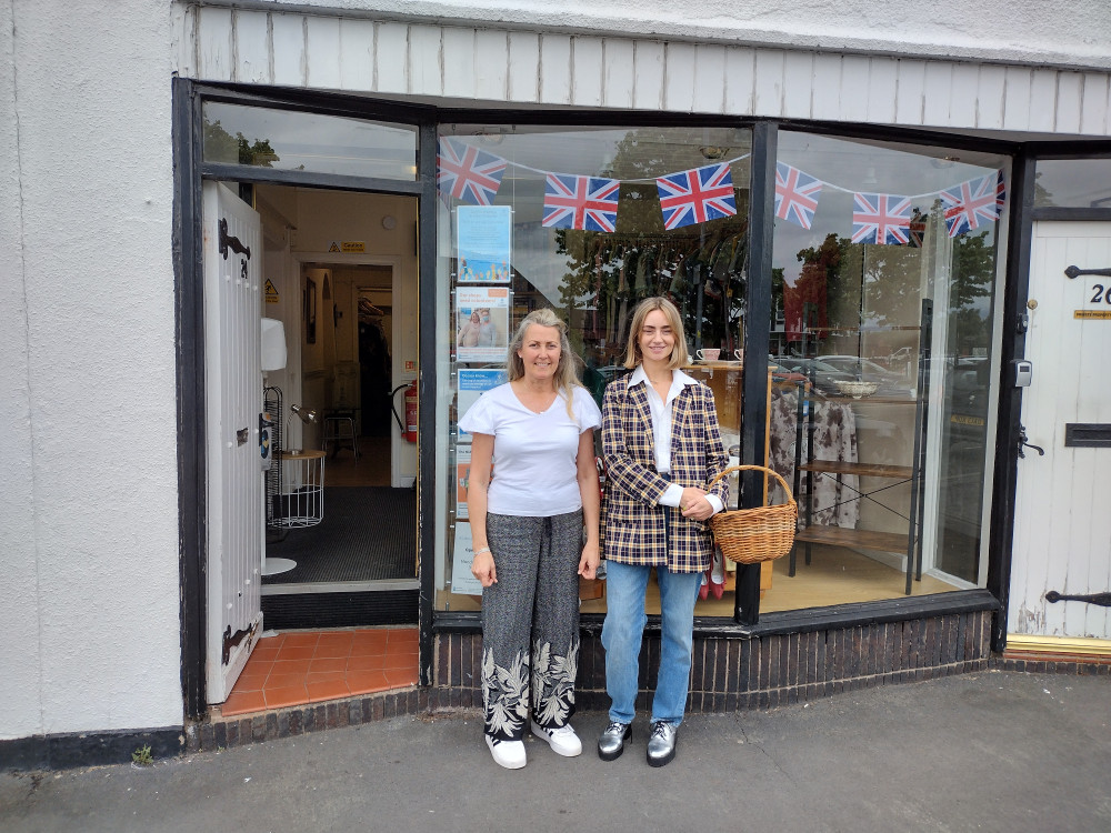 Charity Shop Girl outside St Luke's in Sandbach with shop manager Julie Middlehurst. 