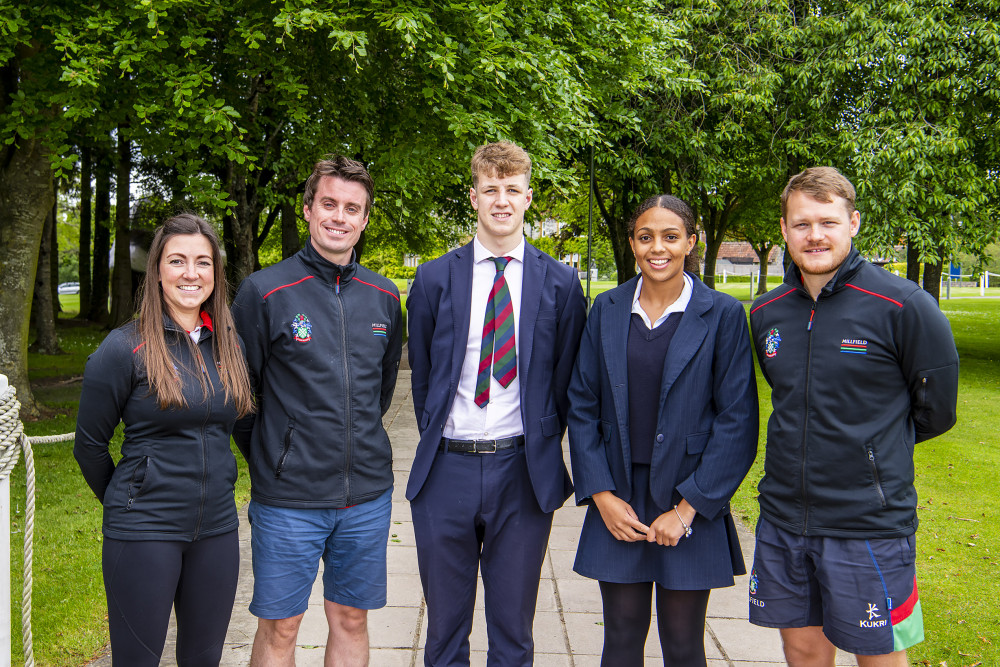 Caption: Current Millfield students and staff have been selected for the 2022 Commonwealth Games (Far Left-Jenna Adamson, Centre left – Euan Dale, Centre – Evan Jones, Centre Right – Jade Phiri, Far right – Daniel Waddingham).