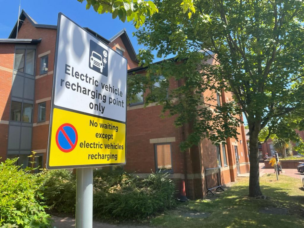 An electric vehicle charging port at Ashfield District Council\'s headquarters. Image: Andrew Topping/LDRS