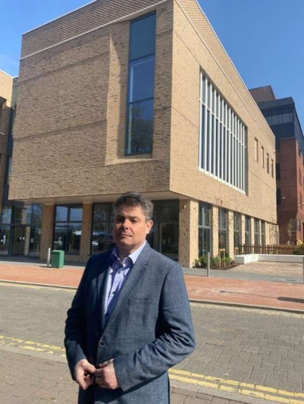 Labour leader Cllr John Kent outside the civic offices. 