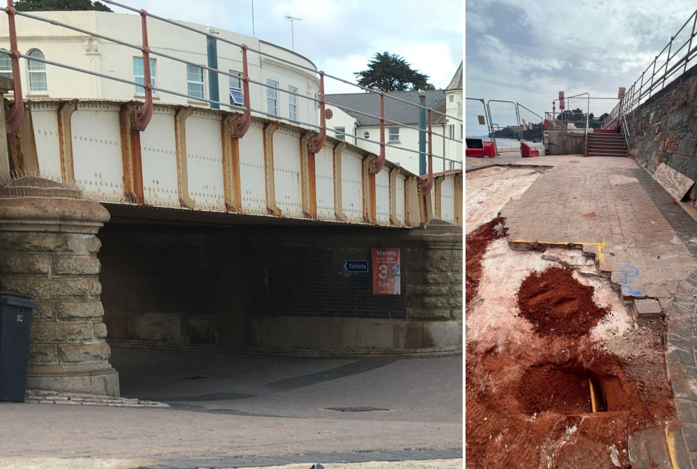 L: Colonnade underpass, Dawlish. R: The gas main (Network Rail)