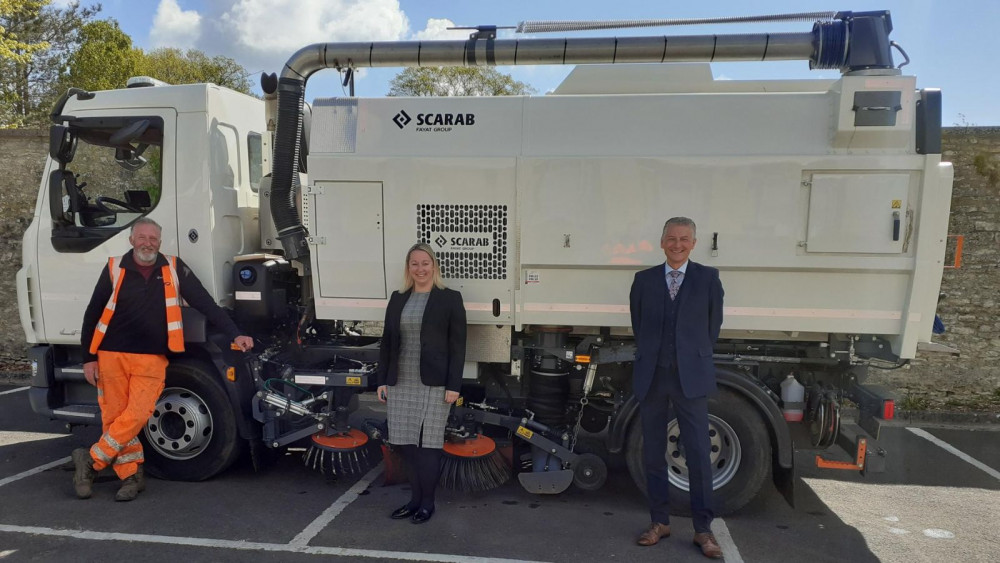 Left to right: Paul Church, HGV Sweeper Driver, Haylee Wilkins, Assistant Chief Executive Officer and Head of Services for Neighbourhoods and Stuart Brown, Chief Executive Officer. Left to right: Paul Church, HGV Sweeper Driver, Haylee Wilkins, Assistant Chief Executive Officer and Head of Services for Neighbourhoods and Stuart Brown, Chief Executive Officer.