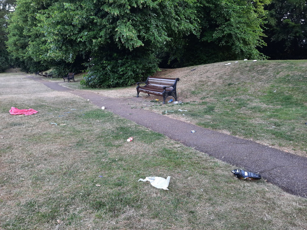 Litter was found behind the shelter and was spread across the park as far as the picnic tables Litter was found behind the shelter and was spread across the park as far as the picnic tables