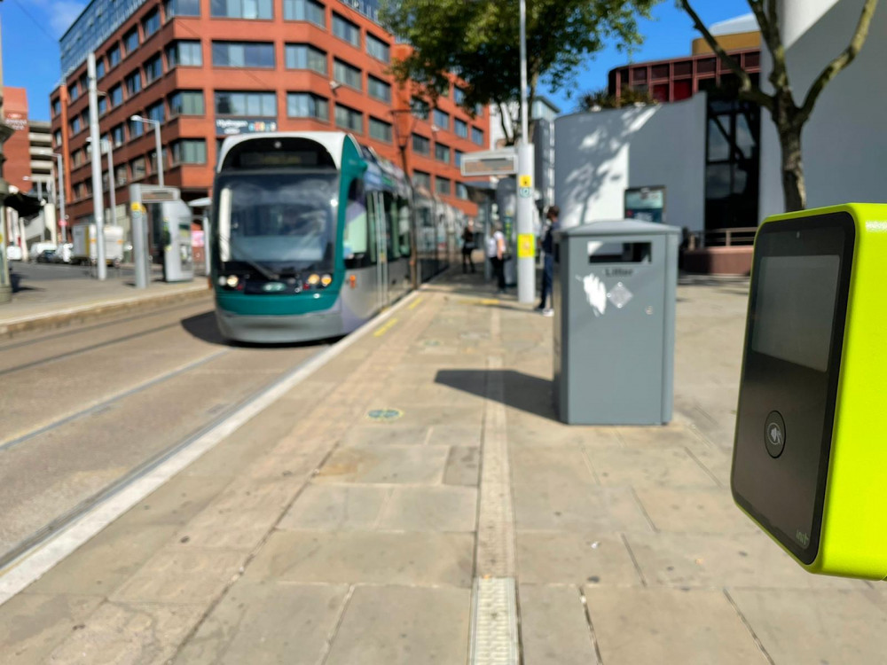 Nottingham’s tram operator has been encouraged to consider bringing back signs asking passengers to wear face coverings while travelling. Image: LDRS