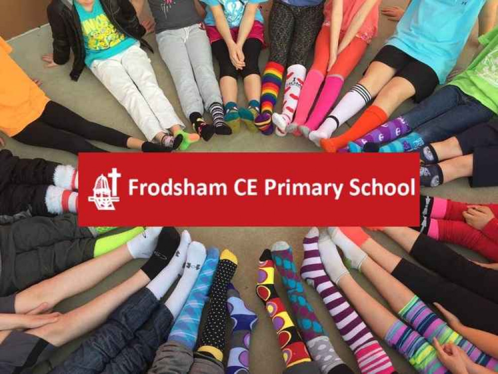 Frodsham CE pupils wore odd socks to show that we are all unique. Background image: Anti-Bullying Alliance Frodsham CE pupils wore odd socks to show that we are all unique. Background image: Anti-Bullying Alliance