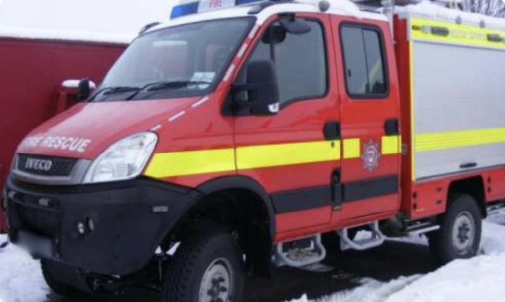 A Specialist Rescue Tender (SRT) was needed to lift the bull out of the rhyne. Image: Devon & Somerset Fire and Rescue