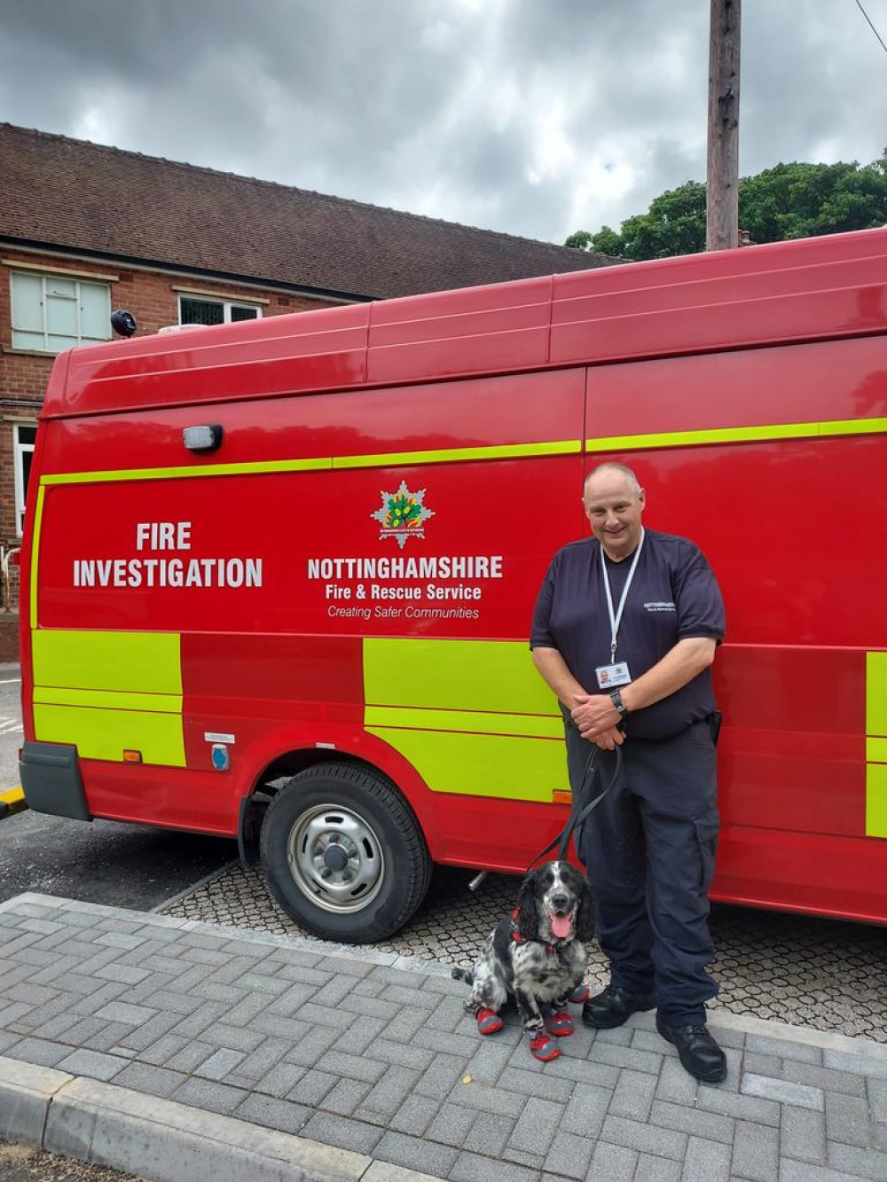 Dexter the Fire Investigation Dog and his handler Dave Coss (pictured) have returned to the East Midlands to work for Nottinghamshire Fire and Rescue Service. Photo courtesy of Nottinghamshire Fire and Rescue Service.