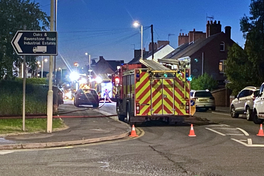 Ashby Road was closed to traffic on Thursday as fire crews fought the blaze. Photo: Coalville Nub News