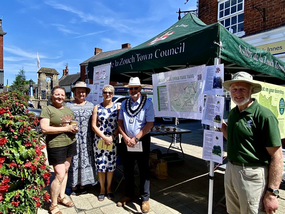 Cllr Barbara Kneale wit Ashby Tree Warden, Melinda Bell, Ashby Mayor Cllr John Deakin and wife Karen, and Ian Reston, Woodland Trust Volunteer