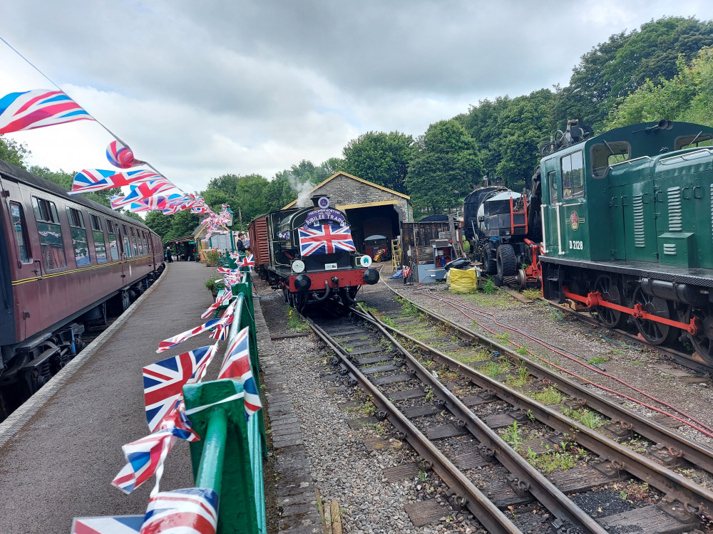 The Midsomer Norton station bedecked with bunting for the jubilee party