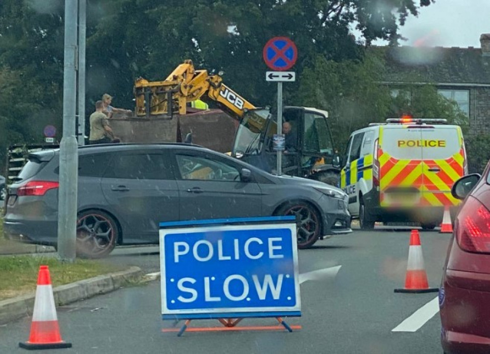 Picture of police on Treluswell Roundabout. Taken by Runa Rich.